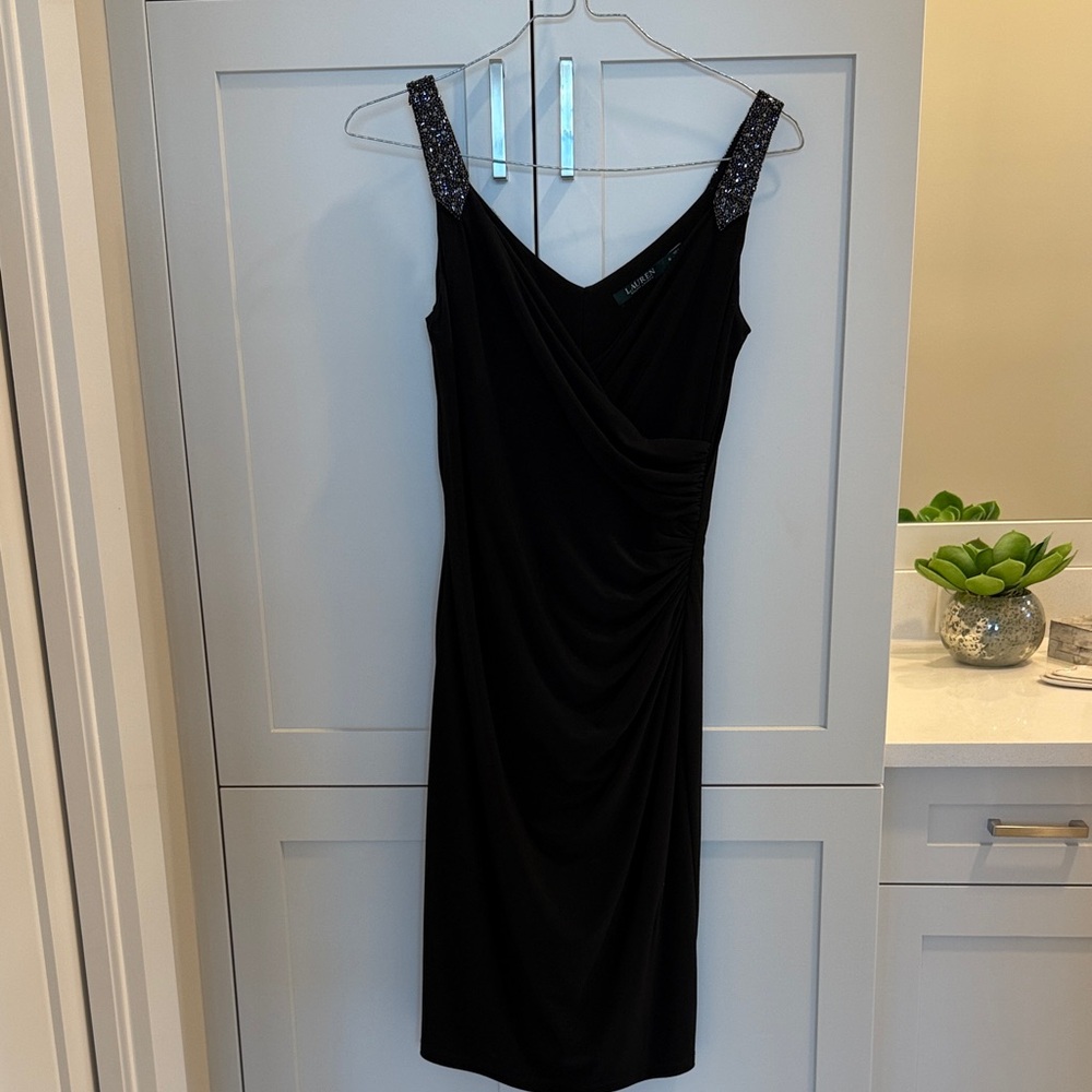 Ralph Lauren Black Midi Dress with Sequin Straps